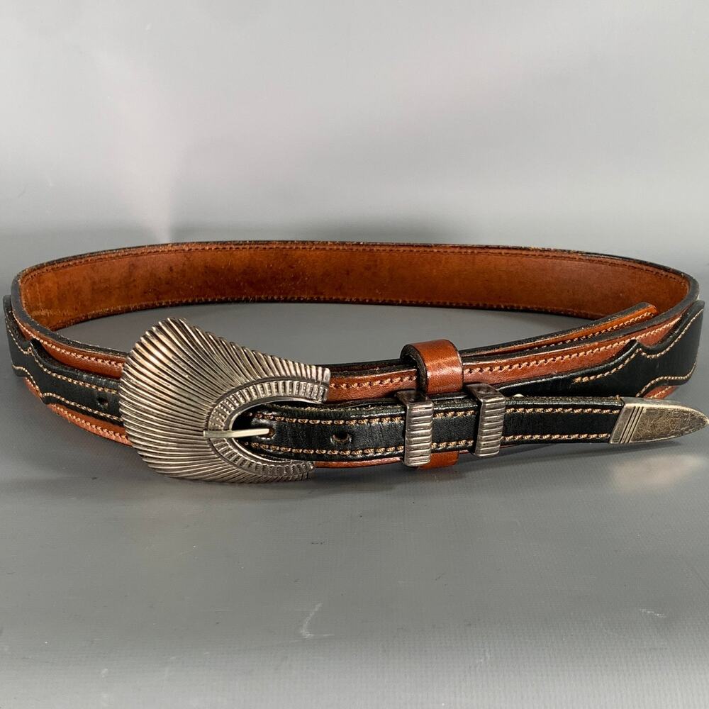 VINTAGE Brown Black Concho Leather Belt